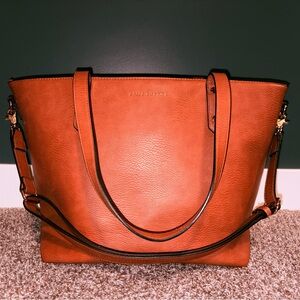 Poppy & Peonies Cognac Brown Leather Tote Bag